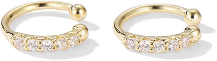 Ear Cuff Clip On Fake CZ Earrings Small Hoop Huggies Sterling Silver Cubic Zirconia No Piercing Cartilage Earring for Women Hypoallergenic Huggie Hoops 10mm Gifts BFF - Image 5