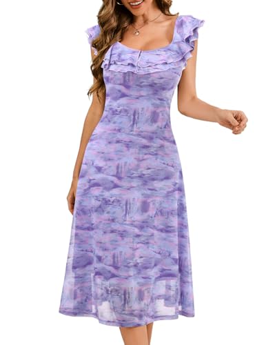 Image of Meetjen Women's Summer Floral Midi Dress 2025 Ruffle Boho Sundresses Flowy Mesh Beach Wedding Guest Dresses