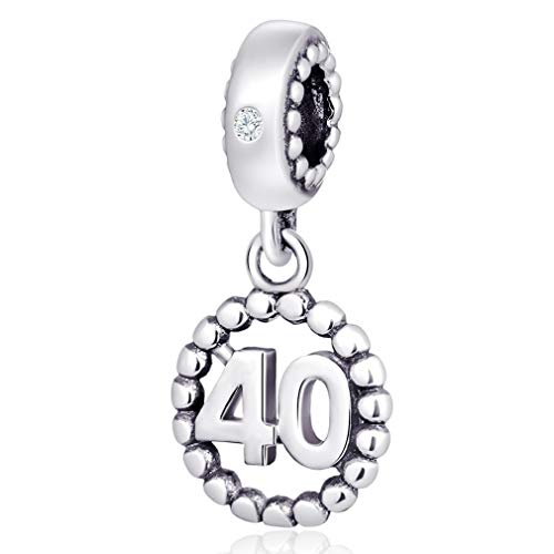 Number Bracelet Charms - 925 Sterling Silver Pendants/Beads Fit Pandora Charm Bracelets, Necklace, and European Snake Chain, Dangling/Dangle Charm for Birthday.(Number 40)
