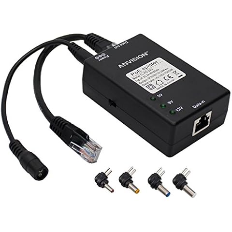 ANVISION Active Gigabit PoE Splitter Adapter with Multi-Size Tips, IEEE 802.3af Compliant, DC 5V 9V 12V Power Output, for IP Camera AP Voip Phone and More Cover