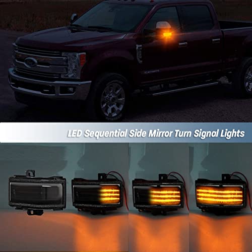 D-Lumina Led Sequential Switchback Side Mirror Turn Signal Lights Smoked Lens Compatible With 2017-2021 Fo-Rd F250 F350 F450 Super Duty Towing Mirror, White & Amber Mirror Marker Light, Pack Of 2 #TOP7