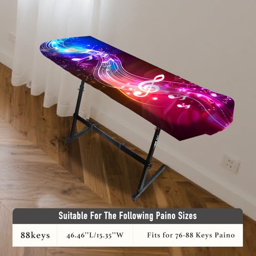 Image of Nuxovilar Stretchy 88 Keys Keyboard Piano Dust Cover, Dust | Proof Elastic Milk Silk with Colorful Music Note Wave Designs for Digital Pianos