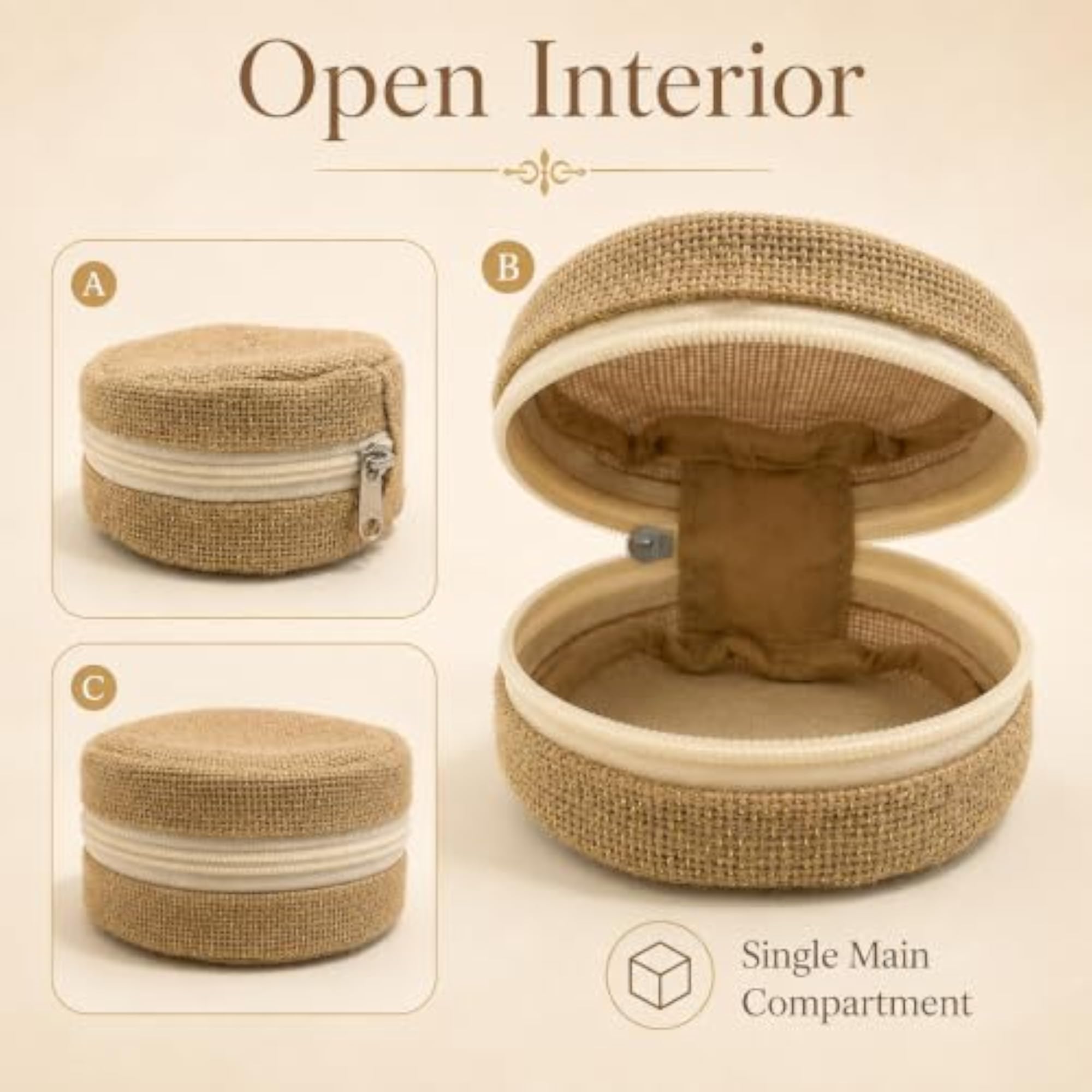 Natural Jute Round Utility Pouch with Zip Closure