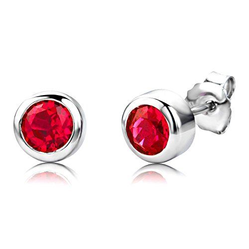 Preisvergleich Produktbild ByJoy Damen-Ohrstecker 925 Sterling- Silber Rundschliff Rot Rubin