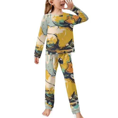 Cartoon Rubber DuckyChildren's Pajama Set Round Neck Long Sleeve Top + Pants Two-piece Set140CM
