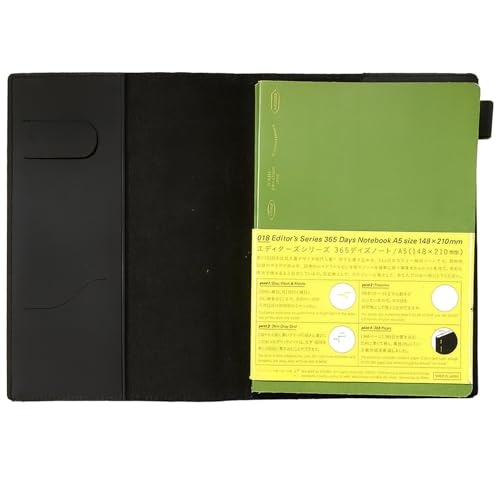 Leather A5 Planner Cover for Hobonichi Cousin Stalogy Midori Wonderland 222 and Zequenz - with Pen Loop (Black)