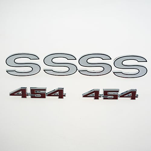 Image of 6Pcs Set SS 454 Fender Emblem 3D Tape Badge Sticker Nameplate Letter Replacement for 1970 1971 1972 El Camino Malibu (Silver Red)