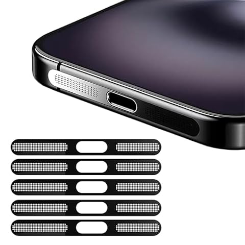 BelleVive 5-pak pyłoszczelnych naklejek siatkowych do iPhone 16 Pro / 16 Pro Max, zintegrowana ochrona portu ładowania i głośnika, ochrona przed kurzem, metalowa siatka na głośnik