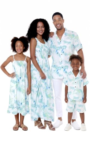 Image of Hawaii Hangover Family Matching Hawaiian Clothes, Orchid Breeze White | Family matching Hawaiian outfits, Orchid Breeze White, lightweight rayon, machine washable, tropical floral print, luaus