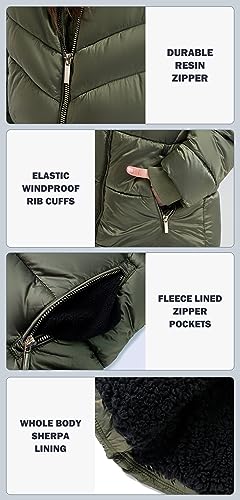 Image of SOLOCOTE Girls Winter Coat - Heavyweight Water-Resistant Faux Fur Hood Sherpa Lined Elastic Cuffs with Zip Pockets Long Parka