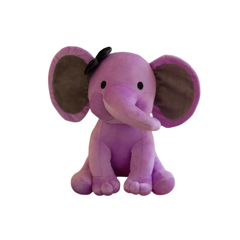 AOLIAY Lila Elefant Stofftiere mit Schleife,Kawaii Elefanten Tier Plüschpuppe,25cm Cartoon Elefant Spielzeug Plüschtiere Kuscheltier,Weich Plüschtier für Kinderzimmer Schlafzimmer Heimdekoration
