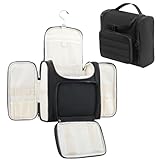 Outplea Neceser Viaje Colgante Mujer Hombre, Bolsa Maquillaje Impermeable Grande, Bolsa de Aseo con Gancho, Bolso Cosméticos de Viaje para Artículos de Tocador Accesorios, Negro