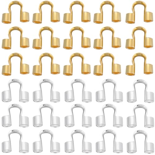 SOFPLATE 1 Box 600Pcs U Shape Wire Protector Jewellery Wire Guard Loops Brass Small Double Hole Wire Guardians Thread Protectors for Jewellery Making Necklace Bracelet Beadings Supplies DIY Craft