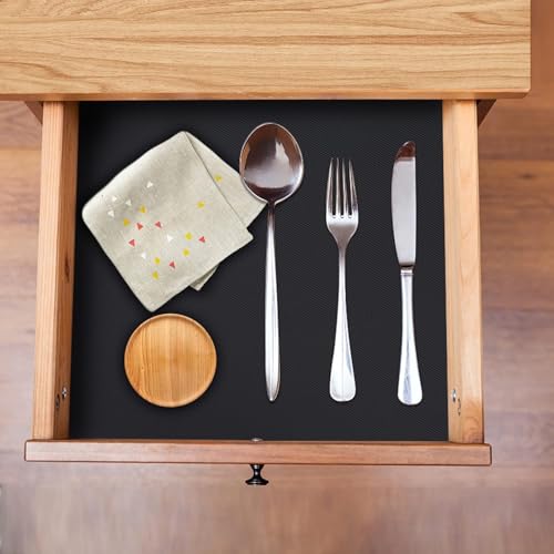 Image of Crasts Multipurpose Super Strong EVA Anti-Slip Kitchen Mats for Cupboard | Washable Shelf Liners for Kitchen Shelves, Cabinet Placemats (Black, 45W x 500L cm (5L m))