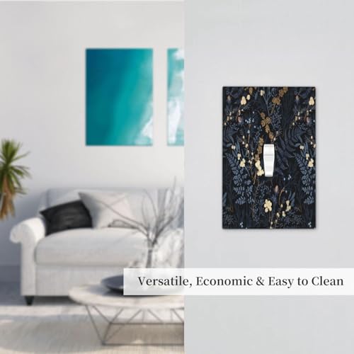 Decorative Switch Plate Covers Rustic Navy Dark Blue Leaves Golden Floral 1 Gang Light Switch Cover Plate Single Toggle Wall Plate Outlet Covers Wall Plate Faceplate for Bedroom Decor