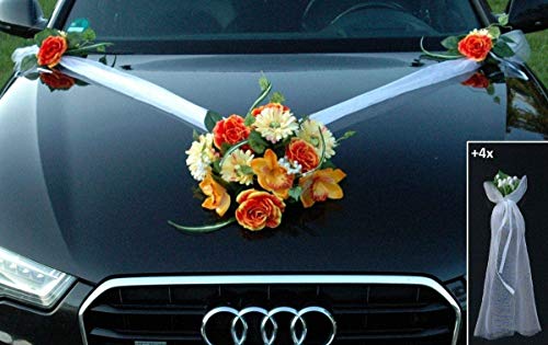 Autoschmuck – Décorations de voiture de mariage – Réalisées à partir de roses et de dentelle