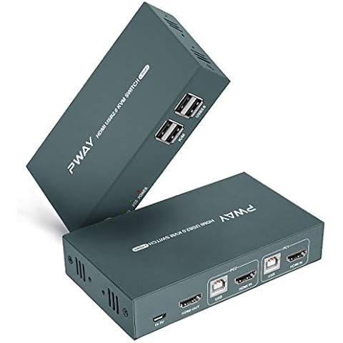 KVM Switch HDMI 2 Port Box, Ultra HD 4K@30Hz, USB2.0 Hub, Wireless Keyboard Mouse and Hotkey Switch, with 2 HDMI and USB Cables Cover