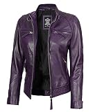 Decrum Women's Leather Biker Jacket - Purple Leather Jacket | [1315423] Diamond Purple, M