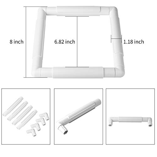 Plastic Square Embroidery Hoop, White Cross Stitch Frame,Handhold Craft Clip Frame Embroidery Snap Frame Hoop DIY Sewing Tools for Cross Stitching Quilting(8X8\")