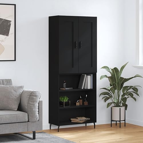 Vetnasa Aparador Alto Madera contrachapada Negro 69,5x34x180 cm Mobiliario, Armarios y Almacenamiento, Aparadores Negro 46,23 KG