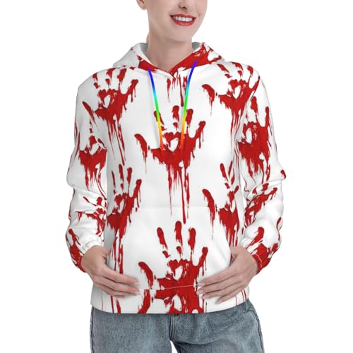 Sweat à capuche mains sanglantes en tissu doux, pull graphique ajusté avec poche centrale