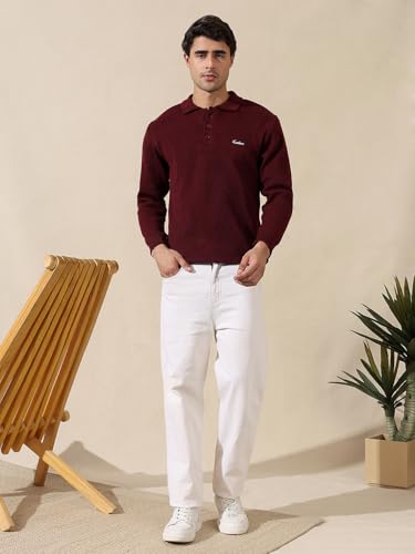 Image of Kvetoo Men's Wool Polo Collar Neck Winter Sweater Full Sleeve Solid Pullover for Casual Office Wear
