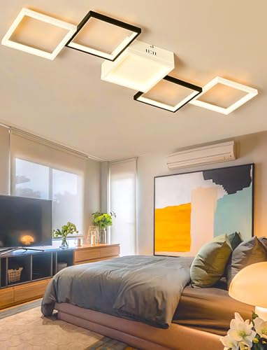 Plafonnier LED pour chambre à coucher, lustre carré noir variable avec télécommande salon - 5