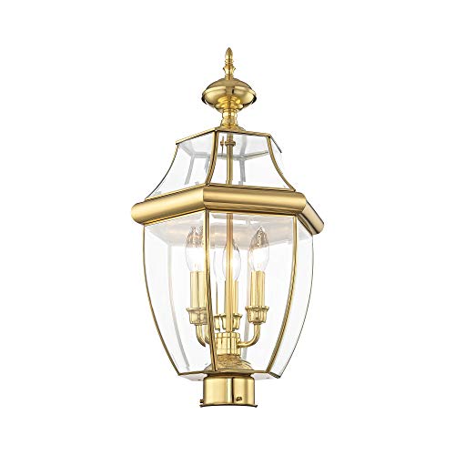 Image of Livex Lighting 2354-02 Monterey 3-Light Fixture, Polished Brass | Dimensions: 17 inch x 9 inch x 11 inch; Clear Beveled Glass; Solid brass construction