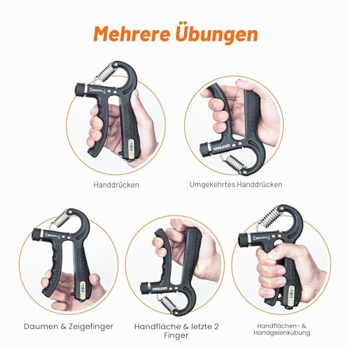GRIFEMA Handtrainer, Unterarmtrainer mit Integrierter Zählfunktion, Einstellbarer Widerstand 5-60kg, Grip Griffkraft Trainer, Unterarm Trainingsgerät, Rutschfester Griff, Schwarz