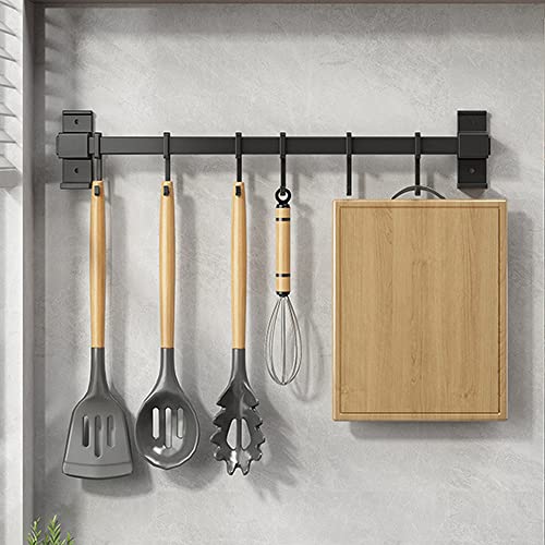 Celbon Colgador de Utensilios de Cocina Barra Cocina Utensilios con 6 Ganchos Movible,40 cm Aluminio Montaje en Pared Colgador Organizador de Ollas y Sartenes(Negro)