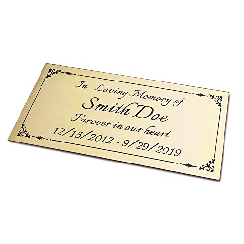 2" H x 4" W, Custom Elegant Engraved Plate, Personalized Memorial Plaque, Brushed Stainless Steel or Brass Laser Engraved Name Plates with Adhesive Backing or Screws, Square Corner (Silver, Gold)
