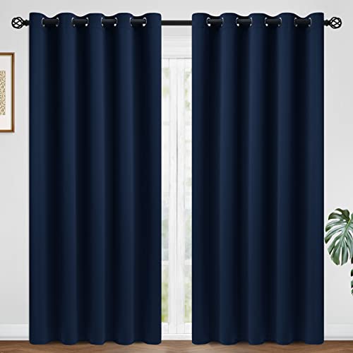 Image of COSVIYA Grommet Blackout Room Darkening Navy Blue Curtains 84 inch Length | Light Blocking Insulated Thermal Curtains for Bedroom /Living Room, Thick Polyester Window Drapes,62x84 inches, 2 Panels