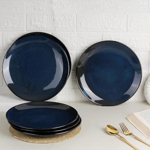Image of The Earth Store Handcrafted Galaxy Blue 6 Piece 10 Inch Ceramic Dinner Plates Microwave & Dishwasher Safe Ceramic Plates for Dinner | Full Plates Set of 6 | Dinner Full Plates