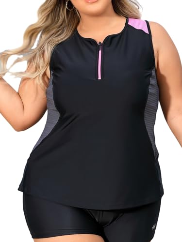 Angel season Plus Size Tankini Swimsuits for Women Zippered Two Piece with Shorts-Recommend Smaller One