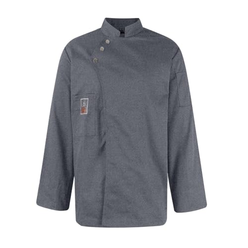 HGWOPGASD Chef Jacket, Men Women Chef Top Short/Long Sleeves Solid Color Pocket Buckle Catering Work Clothes Plus Size Bakery Chef Uniform Shirt 03-Gray 4XL