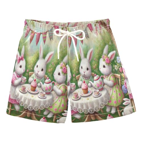 Rabbit Tea Party Boys Swim Trunks Quick Dry Toddler Swimsuit Boy Swimwear Board Shorts Bathing Suits XS Multi