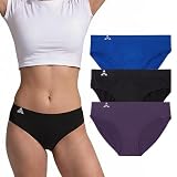 Balanced Tech Women's 3 Pack Classic Seamless Hipster Brief Bikini Panties - Black/Royal Blue/Blackberry - Medium
