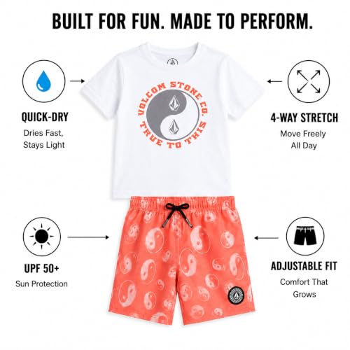 Image of Volcom Baby Boys Swim Set - 2 Piece Short Sleeve Swim Shirt Graphic Tees & Board Shorts - Infant Toddler Little Boys Swimsuit