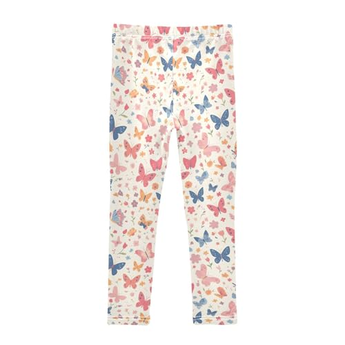KLL Butterflies on White Pink Toddler Girls Active Leggings Fashion High Waisted Dance Pants Running2