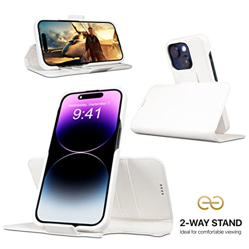 Image of dreem Fibonacci Compatible with iPhone 14 Plus Wallet case / 2-in-1 Shockproof case and Detachable Vegan Leather Folio, MagSafe Compatible, RFID Protection [White]
