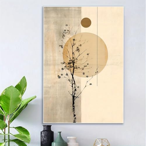 Tableau Japandi beige pour la décoration du salon style minimaliste zen sur toile