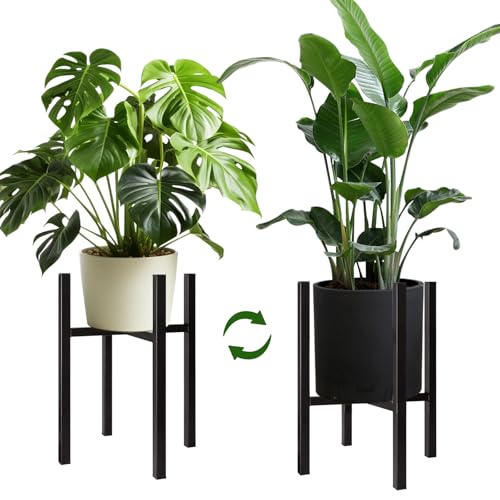 Cnwinu Pflanzenständer Metall, Blumentopfständer aus Eisen, Verstellbarer Blumenständer blumenständer Schwarz für Töpfe Innen und Außenbereich, Wetterfester und Robuster, Verstellbare Breite 20-34cm