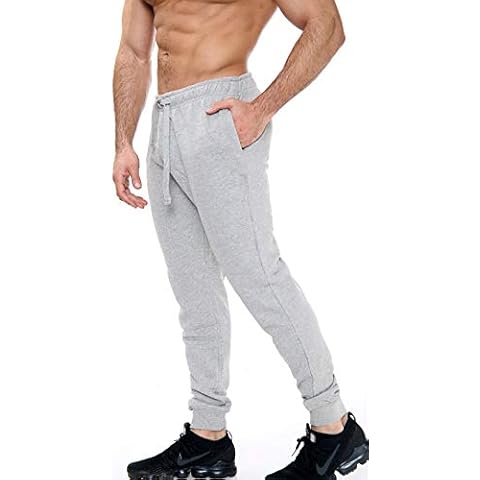 Men's Slim Fits Jogging Bottom Skinny Joggers Gym Workout Cuffed Ankle Terry Fleece Casual Bottom Men Trouser UK Size S-XXL (Grey, M) Cover