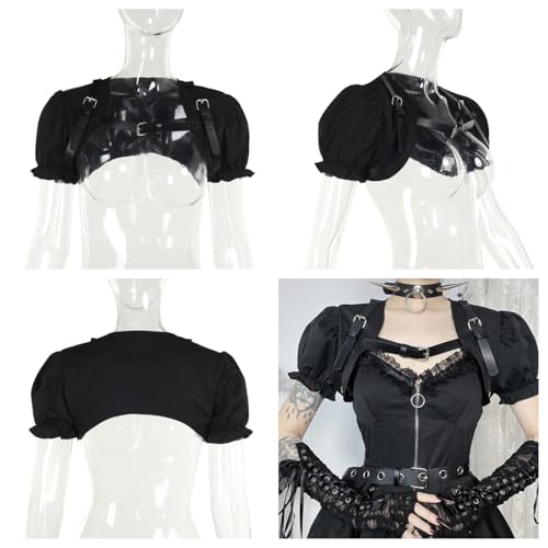Women Gothic Crop Top Y2K Black Cropped Cardigan Cover Up Tops Emo Shrug Bolero Shirt4