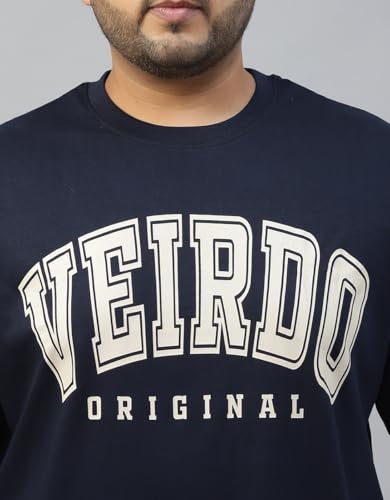 Image of Veirdo 100% Pure Cotton Oversized Fit Drop Shoulder Aesthetic Front Chest Typo Graphic Printed T-Shirt for Men (Sizes : 2XL to 5XL)