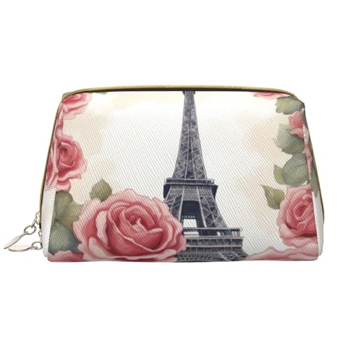 BREAUX Grande borsa per cosmetici da donna, con stampa Torre Eiffel, borsa per cosmetici da viaggio, organizer portatile, Torre Eiffel con fiore di rosa, taglia unica, Torre Eiffel Rosa Fiore, Taglia