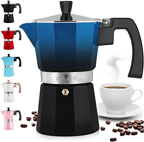 Zulay Classic Stovetop Espresso Maker for Great Flavored Strong Espresso, Classic Italian Style 3 Espresso Cup Moka Pot, Makes Delicious Coffee, Easy to Operate & Quick Cleanup Pot (Blue/Black)
