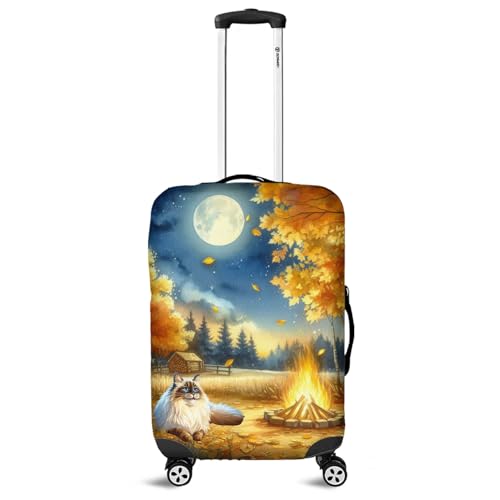 Hello Fall Ragdoll Enjoys Warm Campfire Autumn Night Bright Moon Travel Luggage Cover Cat Lover Kitten Owner Gifts Idea Suitcase Dust Protective Decor - 01008