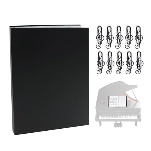 Carpeta para Partituras, 40 Bolsillos A4 Carpeta de Música Negra Carpeta de Almacenamiento de Partituras Carpeta de Notas para Hojas de Notas de Piano, Guitarra, Violín con 10 Clips