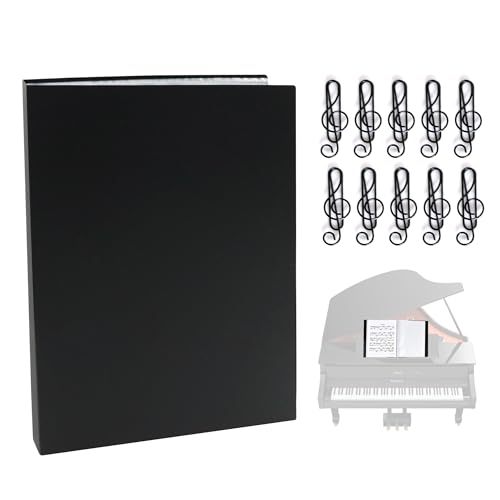 Notenmappe A4 Chormappe Schwarz 40 Seiten Notenordner Wasserdicht Kunststoff Music Folder Notenmappe für Notenblätter Ordner Kunstmappe Dokumentenmappe Klavier Gitarre mit 10 Noten Büroklammern
